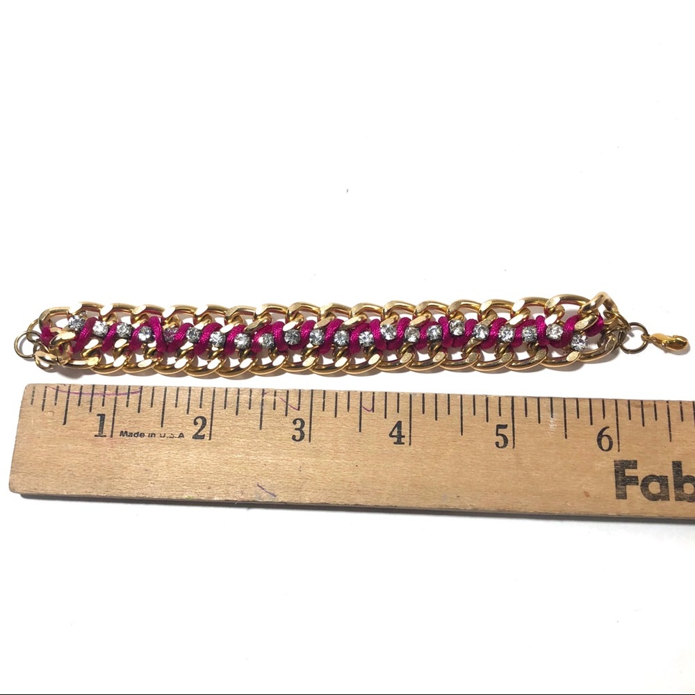Gold Chain Bracelet Boho Pink Ribbon Rhinestones - Picture 3 of 3